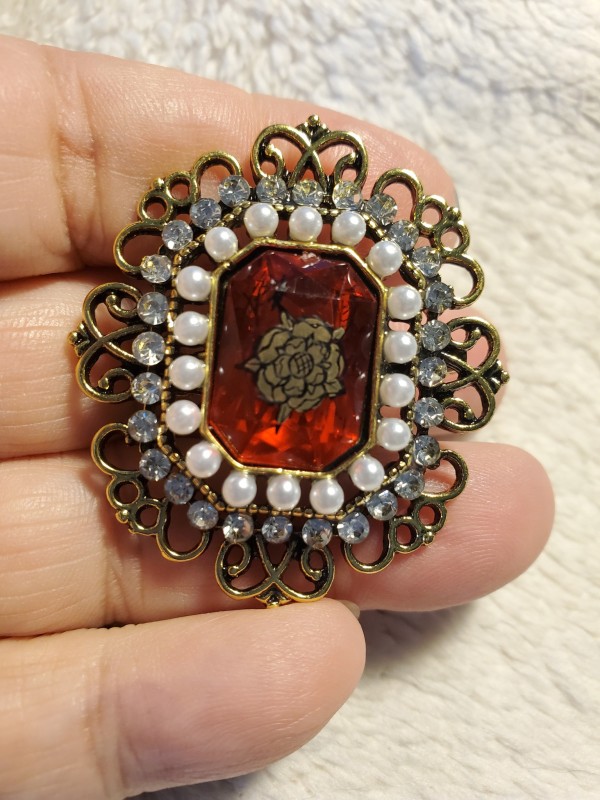 Tudor Rose Red Glass Statement Brooch