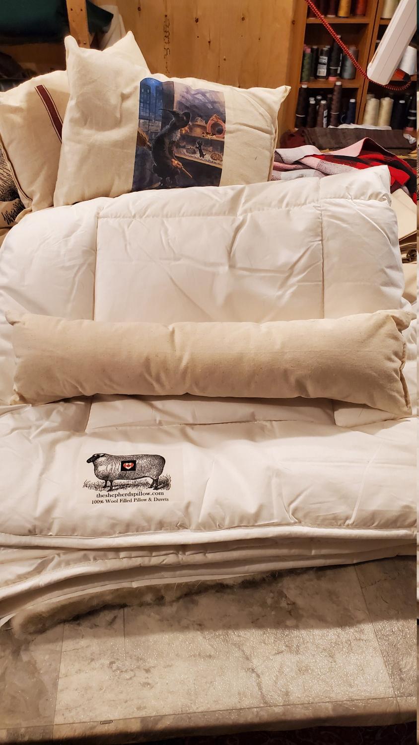 Rolled neck pillow, neck support, - wool filled pillows, cotton cover