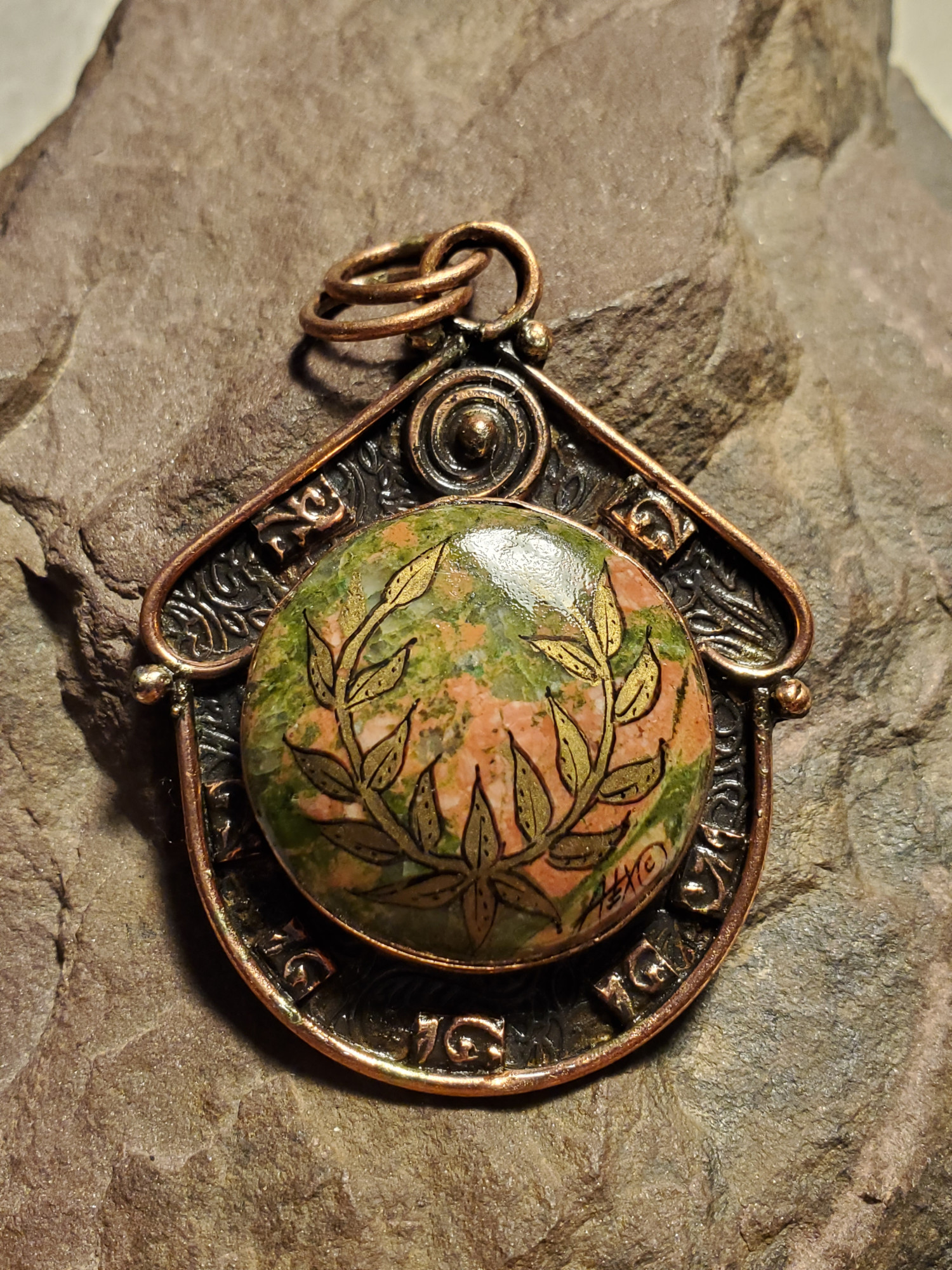 Laurel Unakite Copper Pendant