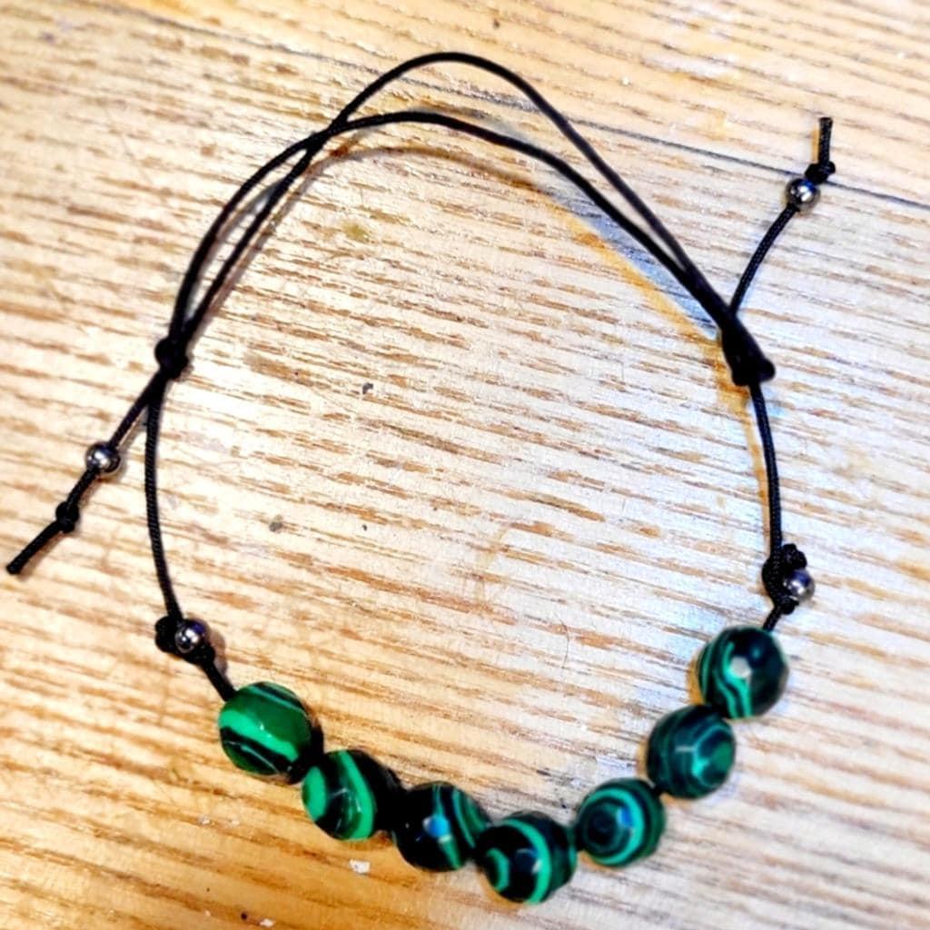 Natural Malachite crystal  adjustable slide knot bracelet