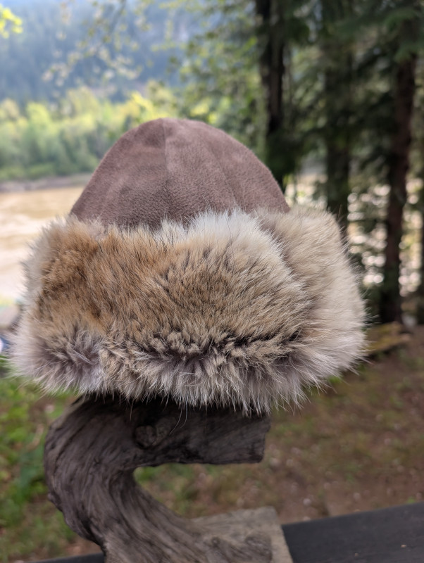 Mongolian, Cossack, Norse, Viking style hat suede and coyote fur