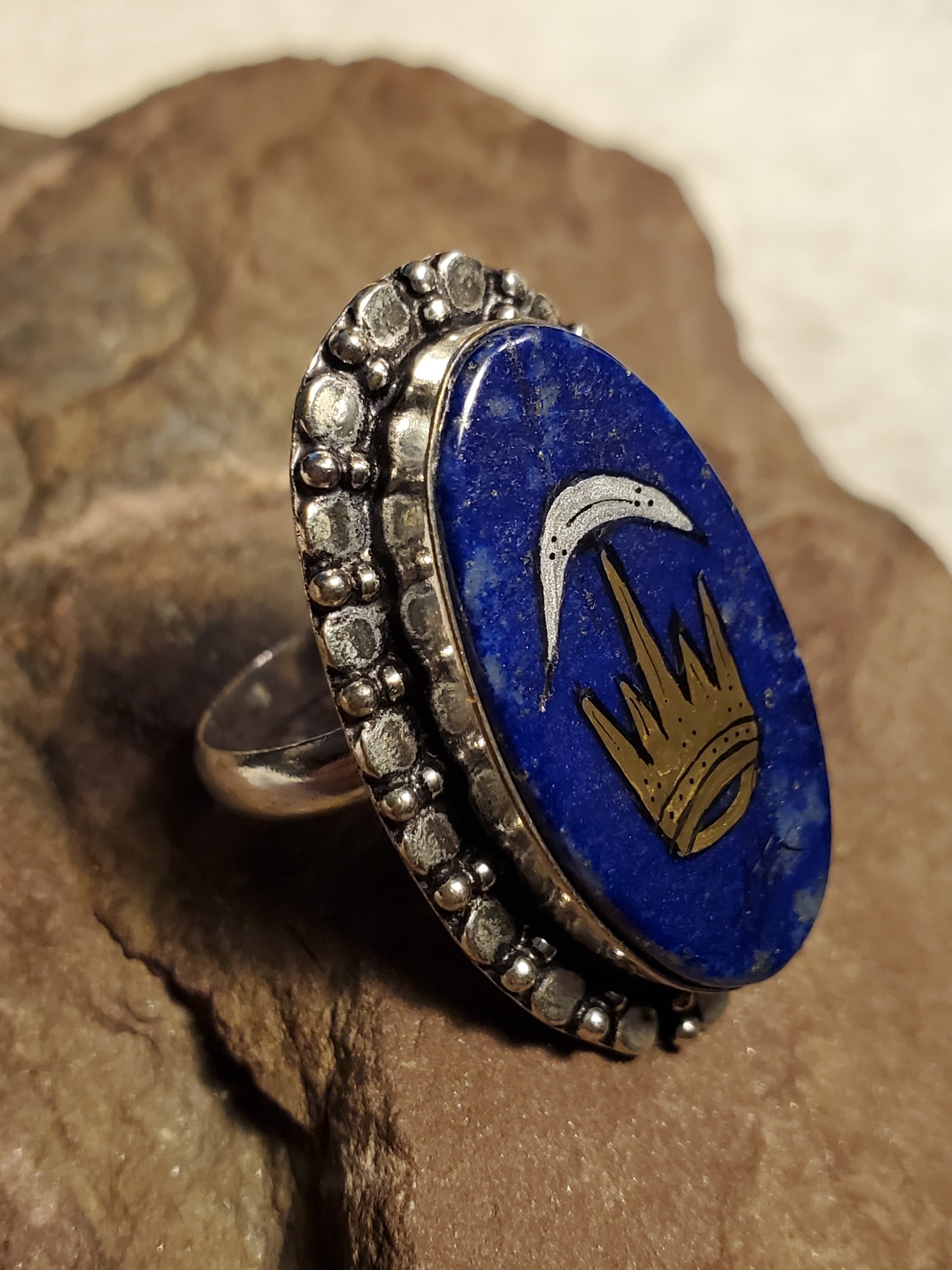 Silver Crescent Lapis Lazuli in Sterling Silver Ring size 9