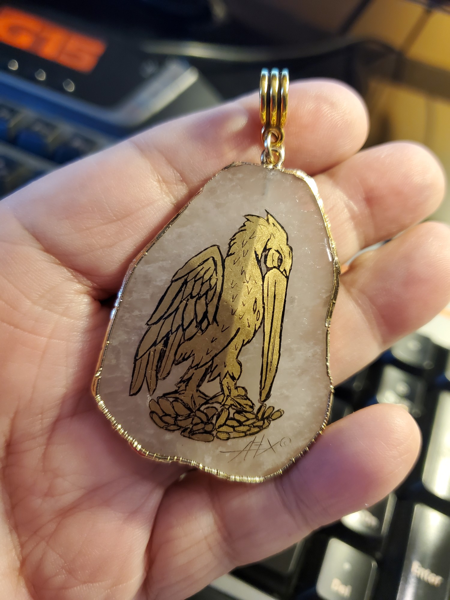 Pelican Rock Crystal 14k gold Pendant