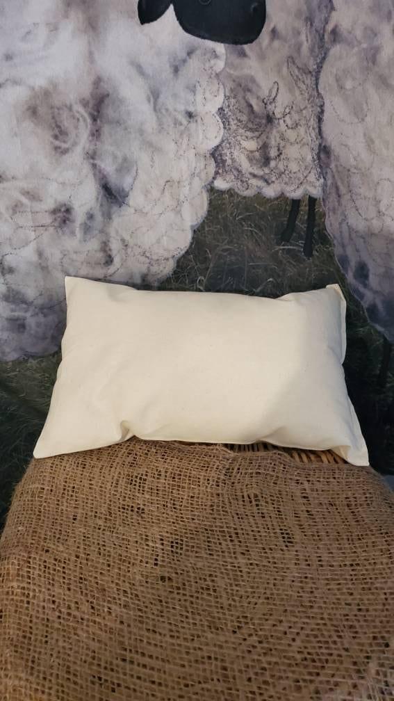 Organic Wool Travel Pillow - Chemical Free Cotton Cover, Lumbar Support