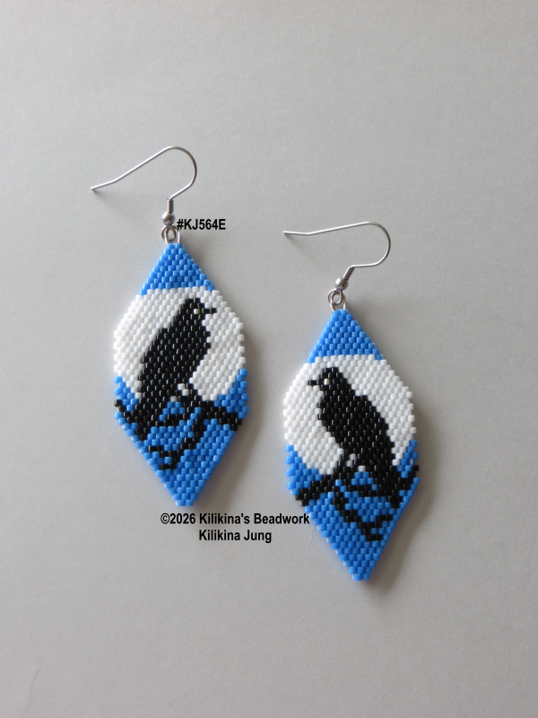 Handmade Crow Earrings - Native American Beaded Crow Earrings - Made By Kilikina