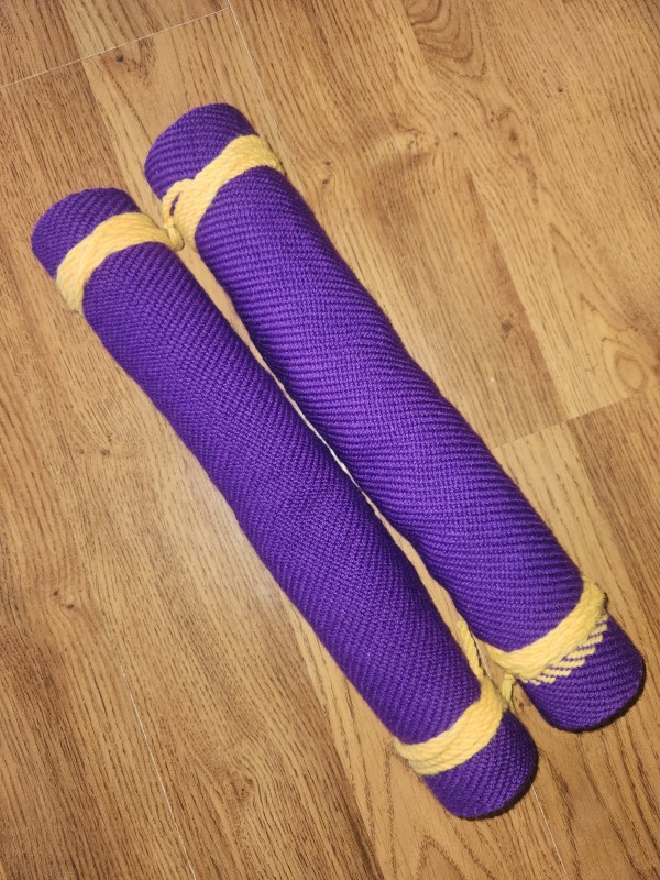 Roman Fascia, Puntees, Leg Wraps Royal Purple w/ Gold Ties
