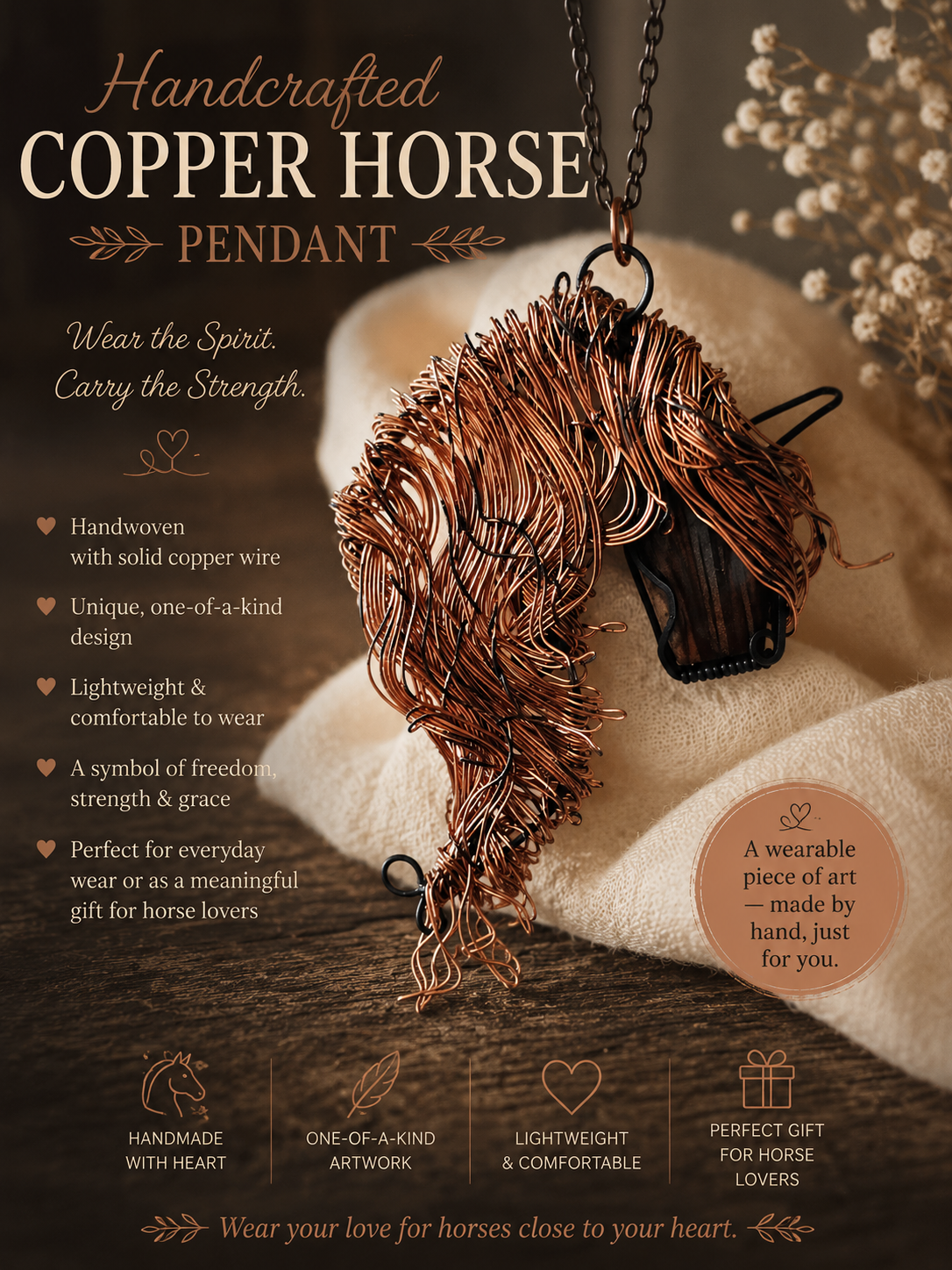 Copper Wire Horse jewelry – Handcrafted with Heart