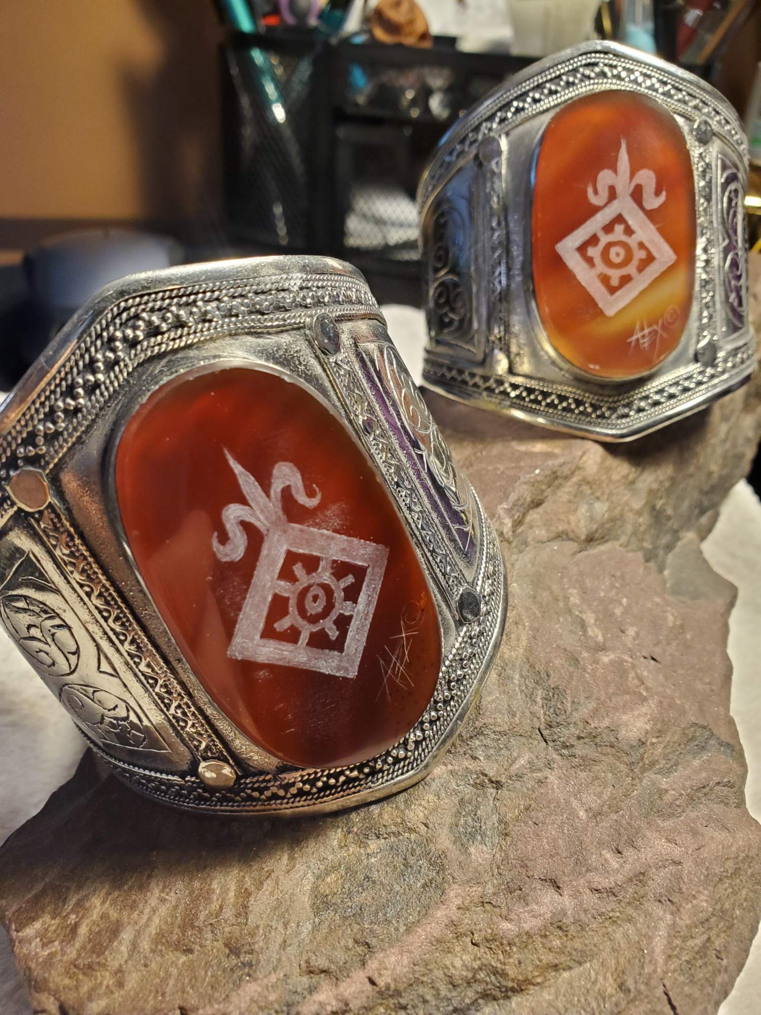 Order of the Mark Cuff Bracelet Set North African Agate in Silver
