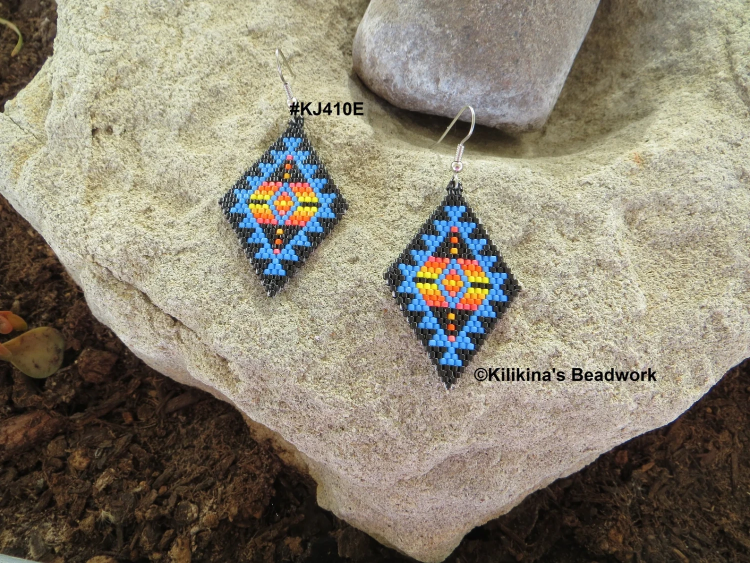Navajo Rug Beaded Earrings - Native American Indian Style Beaded Earrings - Made by Kilikina