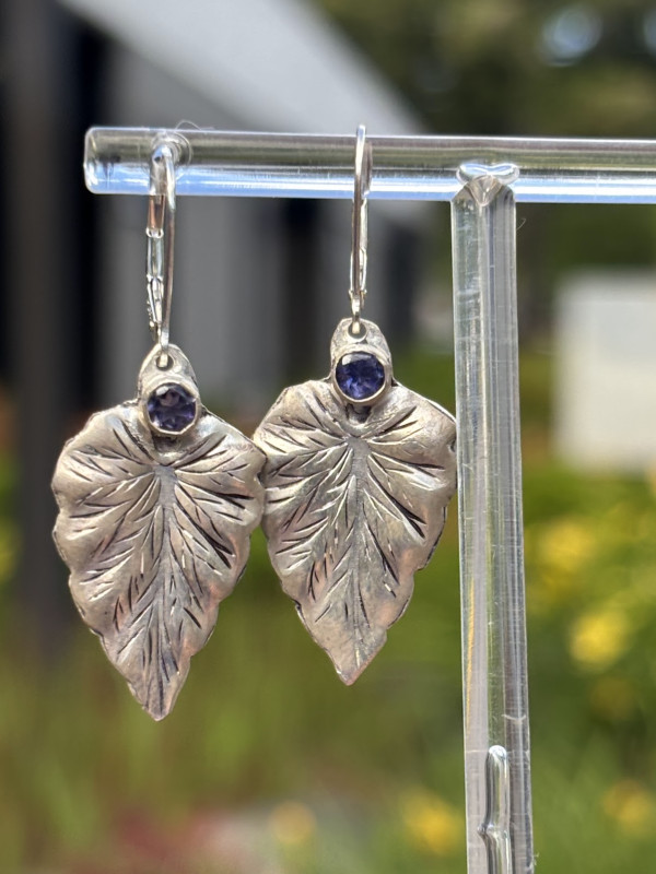 Iolite leaf sterling silver earrings leaves