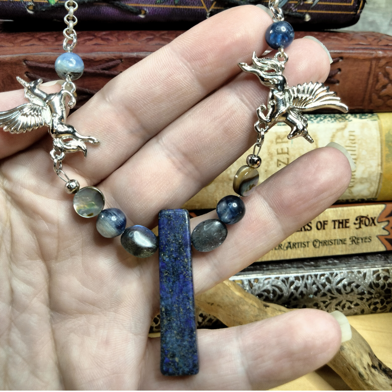 Alicorns (winged unicorns) and Lapis Pendant Necklace