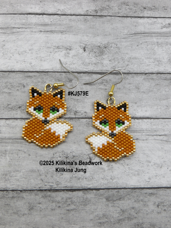 Fox Earrings - Beaded Fox Earrings - Made by Kilikina
