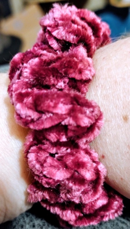 Hand crocheted velvet hair scrunchie