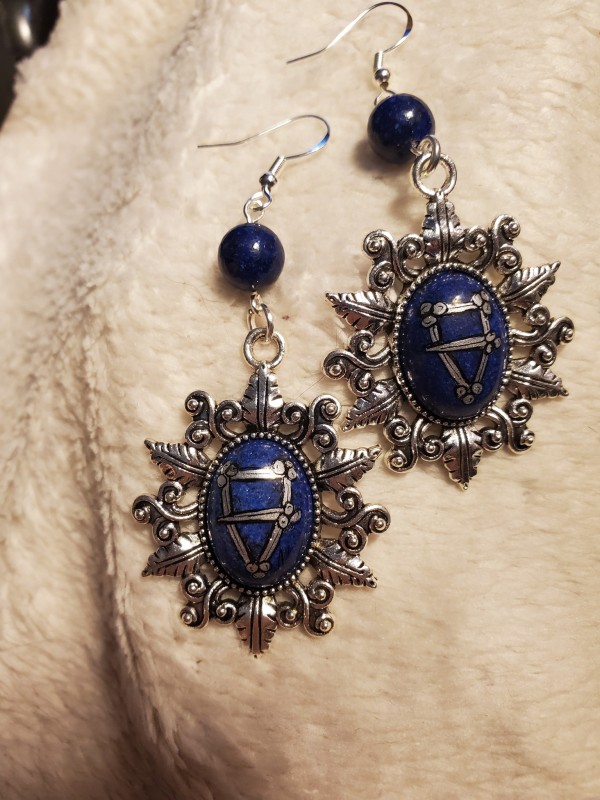 Silver Brooch Lapis Ear Rings