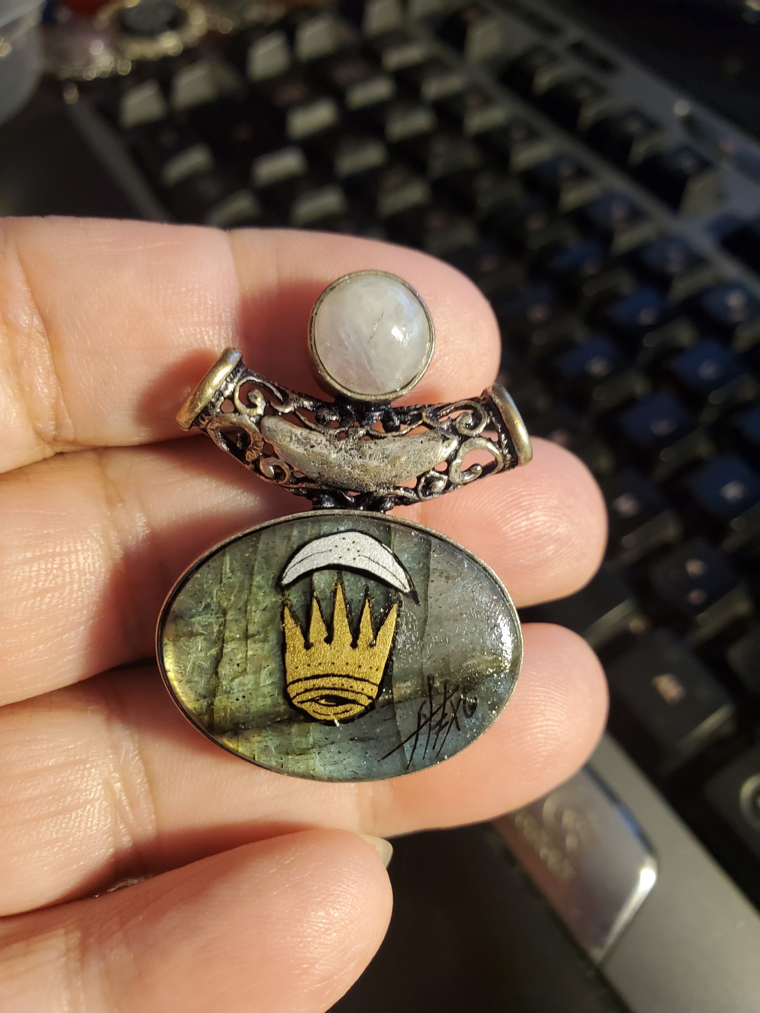 Silver Crescent East Kingdom Labradorite Pendant