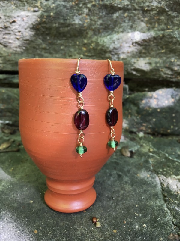 Blue Heart Polychrome Dangles- Replica Ancient Roman Earrings